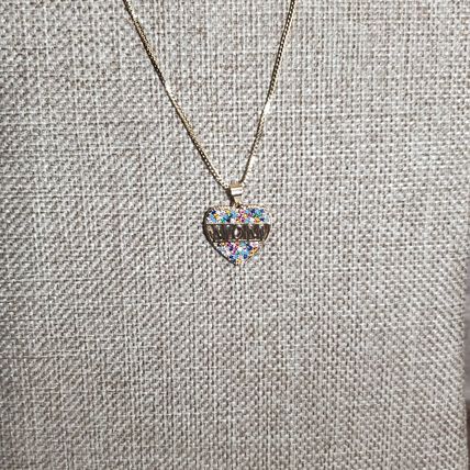 Gold CZ Heart Mom Necklace - Gold Plated Copper & Austrian Crystals