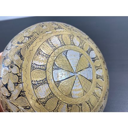 Antique Brass Bowl, Handmade Engraved Vessel, Circa 1800, Floral Pattern Dish, H