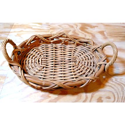 Heavy/Sturdy Flat Oval Basket w/ Side handles/ Ribbed/Bamboo - Sm. Pet Bed/More!