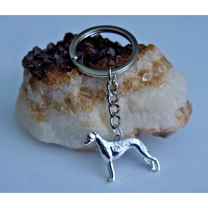 GREYHOUND WHIPPET ITALIAN GREYHOUND METAL KEY RING WITH CHAIN & VELVET GIFT BAG