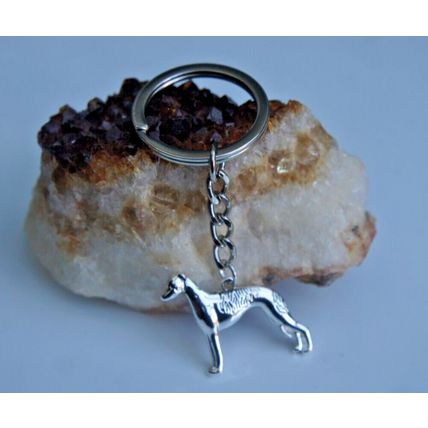 GREYHOUND WHIPPET ITALIAN GREYHOUND METAL KEY RING WITH CHAIN & VELVET GIFT BAG