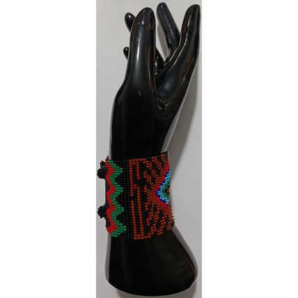Traditional Huichol Art. Mexico Glass Seed Beads Bracelet. Tribal Diamonds 5
