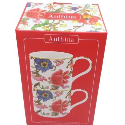 Anthina Mugs Set of Two Fine China Mugs Stackable 9 CM Microwave/Dishwasher Safe
