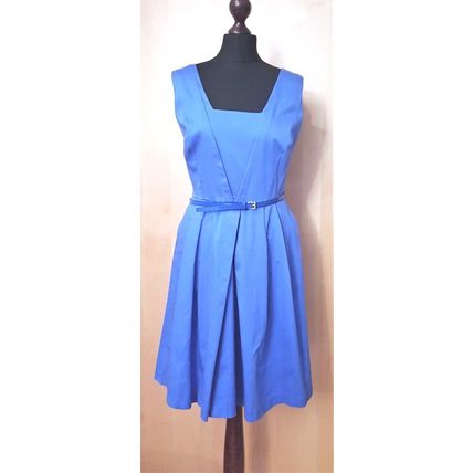 Oasis Blue Cobalt Cotton Fit & Flare Dress Belt 16 UK