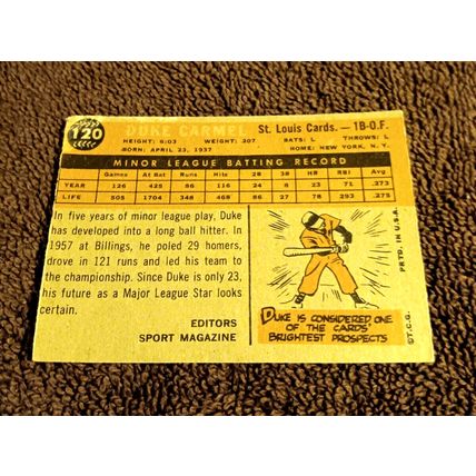 1960 Topps # 137 RC Duke Carmel St Louis Cardinals First Base 3.0 VG Condition