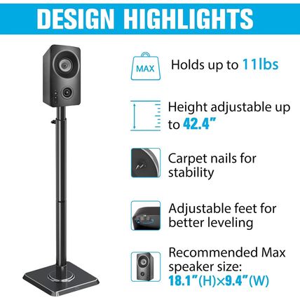 Mounting Dream Speaker Stands - Height Adjustable Speaker Stand for Vizio, Polk,