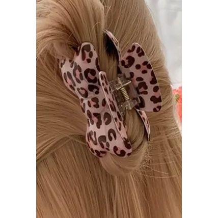 Bright Pink Leopard Print Bowknot Shape Claw Clip