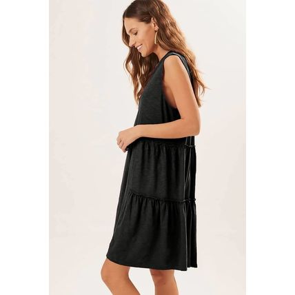 Black Split V Neck Tiered Flowy Sleeveless Dress