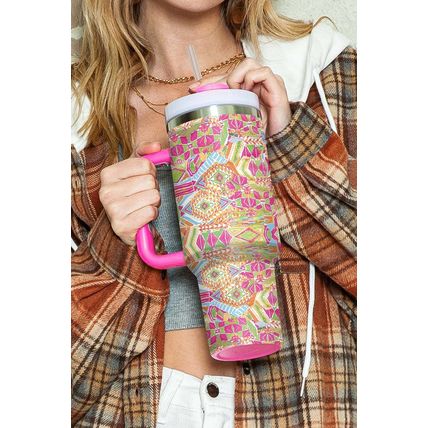 Rose Red Geometric Print Stainless Steel Large Vacuum Cup 40oz