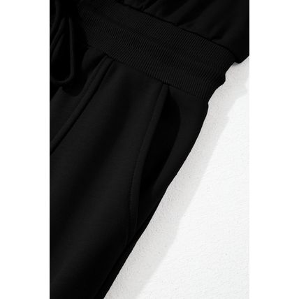 Black French Terry Zipped Collar Sleeveless Drawstring Waist Mini Dress