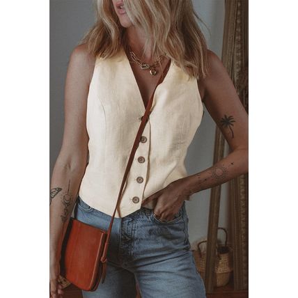 White Slim Fit Buttoned V Neck Vest