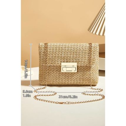 Camel Woven Chain Strap Flap Shoulder Bag