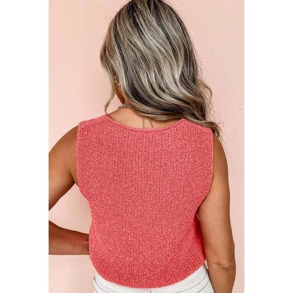 Tomato Red Lace-up Front V Neck Sweater Vest