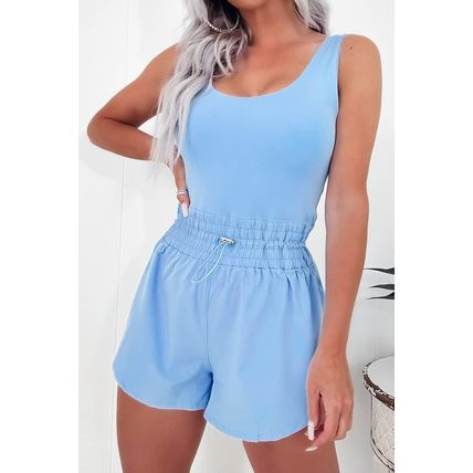 Myosotis Plain Sleeveless Loop Drawstring Cinched Waist Romper