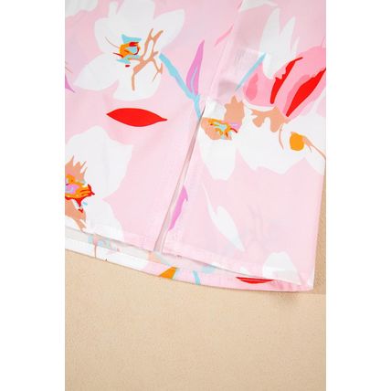 Multicolour Contrast Floral Patchwork Notched Neck Flutter Sleeve Blouse