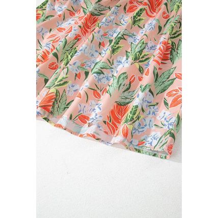 Apricot Pink Floral Smocked Bust Bubble Short Sleeve Maxi Dress