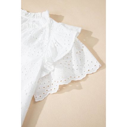 White Broderie Anglaise Ruffle Short Sleeve Blouse