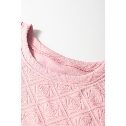 Light Pink Pearl Embellished Flower Textured T Shirt