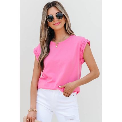 Bonbon Braided Cap Sleeve Crew Neck T Shirt