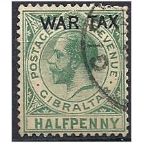 Gibraltar 1918 SG86 1/2d Green WAR TAX Fine/Very Fine Used ..