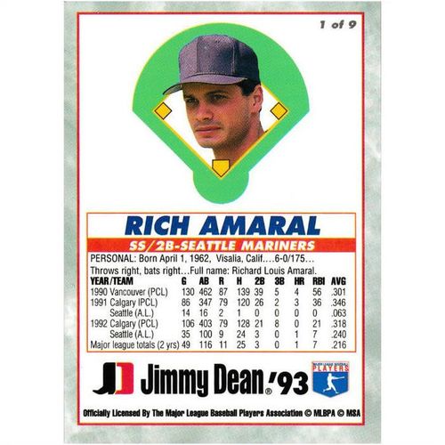 1993 Jimmy Dean Rookies Food Issue - #1 - Rich Amaral