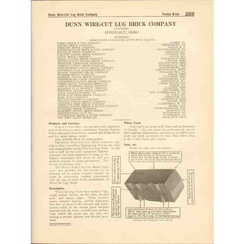 dunn wire-cut lug brick company 1916 paving streets vintage catalog