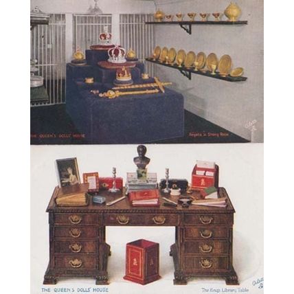 Queens Dollhouse Dolls House London Library Table Regalia Strong Room Postcard s