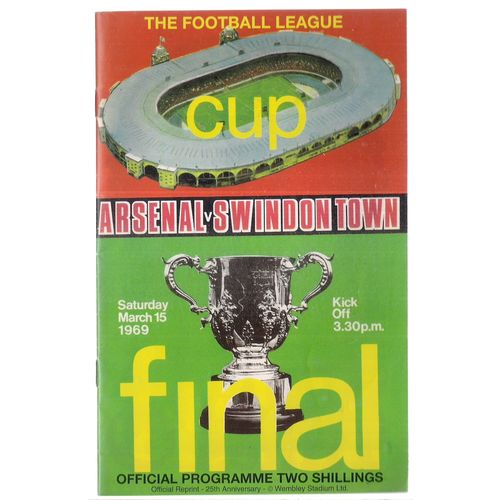 ARSENAL V SWINDON TOWN league cup final football programme March 15th 1969 vgc