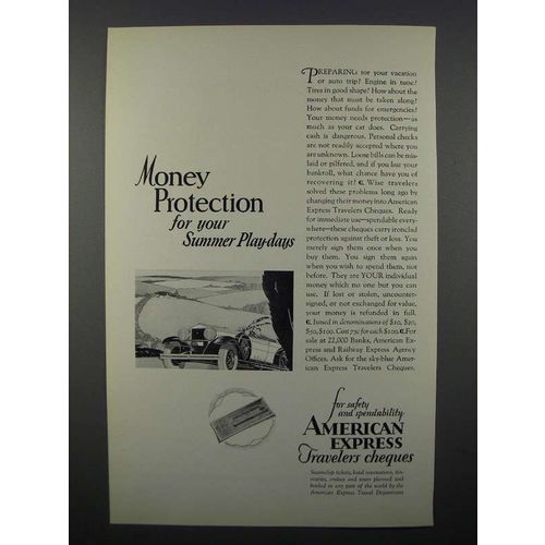 1929 American Express Travelers Cheques Ad - Protection