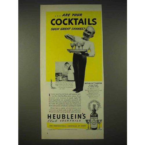 1940 Heublein's Club Cocktails Ad - Such Great Shakes