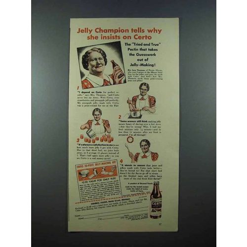 1940 Certo Pectin Ad - Jelly Champion Tells Why
