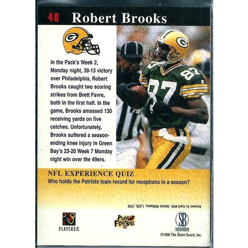 1996 Score Board NFL Experience Green Bay Packers Robert Brooks 46