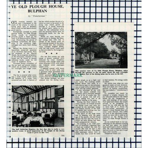 Ye Old Plough House Bulphan Essex - 1964 Two-Part Cutting / Print