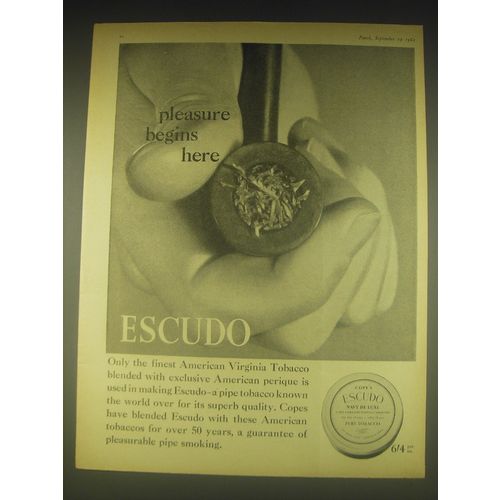 1962 Cope's Escudo Navy De Luxe Tobacco Ad - Pleasure begins here