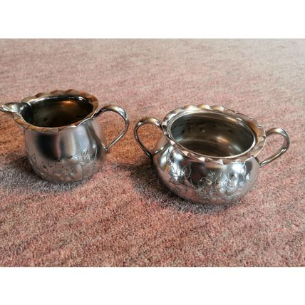 Antique Barbour Bros Co Quadruple Silver Plated Milk Jug & Sugar Bowl Tea Set