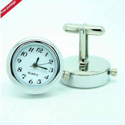 2P Accurate Watch Cufflinks Movement Silver Cuff Link Wedding Gift With Battery