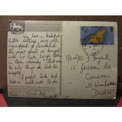 multiview, ALDERNEY, CHANNEL ISLES used postcard 1974 postmark =