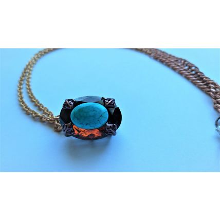 Blue Egyptian real Turquoise marbled necklace handmade jewelry 18 inch 8 CTW