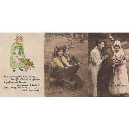 Gardening Garden Village Maiden 3x Antique Greeting Postcard s