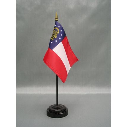 State of Georgia Mini 4"x6" Desk Stick Flag, With Black Plastic Stand