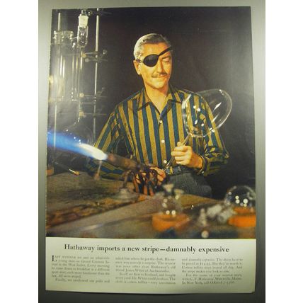 1957 Hathaway Shirts Ad - Hathaway imports a new stripe - damnably expensive