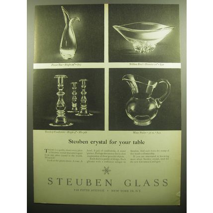 1958 Steuben Glass Advertisement - Flower Vase, Trillium Bowl, Candlesticks