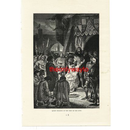 Queen Phillipa At Feet Of King, French History, Book Illustration (Print), 1881