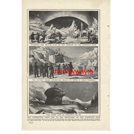 Sir John Ross's Arctic Expedition, Magnetic Pole, 1829, Book Illustration, 1909