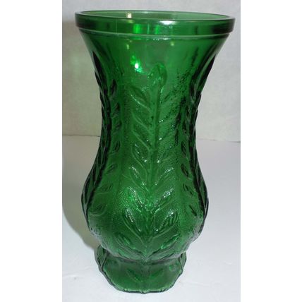 Vintage Emerald Green Glass Vase w/ Vine Leaf Design - FTD 1976 - 10” Tall