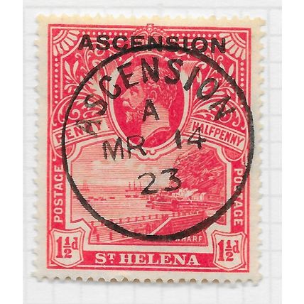 ASCENSION ISLAND 1922 KG5 OVERPRINT ON ST HELENA ONE & HALFPENNY SG 3 3 USED SON