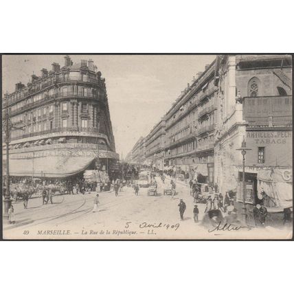 La Rue de la République, Marseille, 1909 - Lévy CPA LL49