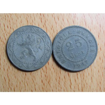 Belgium 1917 25 Centime Belgique (French Text) Coin