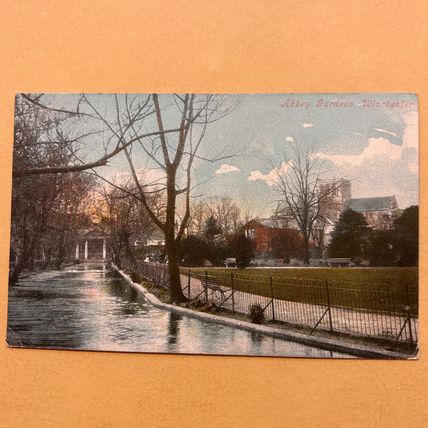 Abbey Gardens Winchester Postcard Stamped and dated Southampton 1904