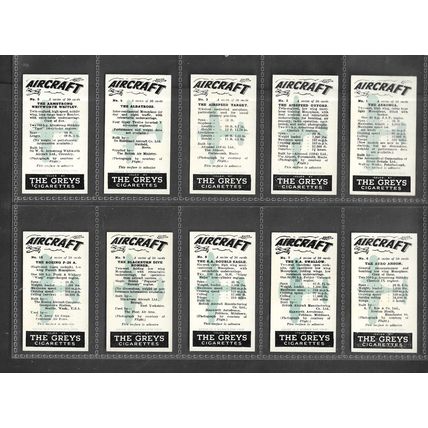 UNITED KINGDOM TOBACCO (Greys Cigarettes) - Aircraft - 1938 - Set of 50 - G/VG.